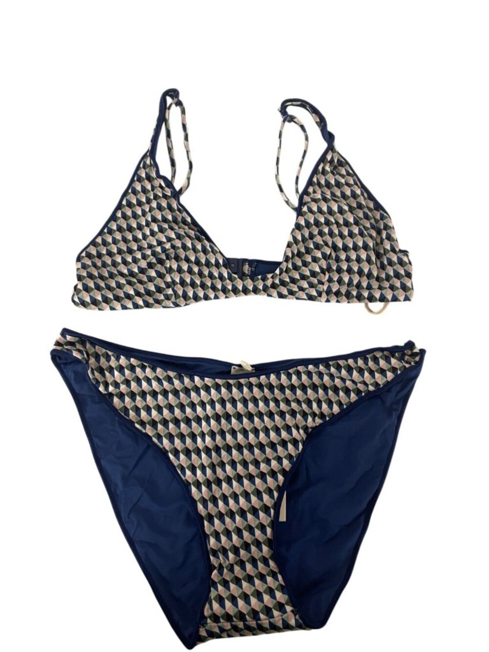 Oysho Womens Bikini Swimsuit Medium Blue Geometric 2 Piece Set 2469/348 NWT